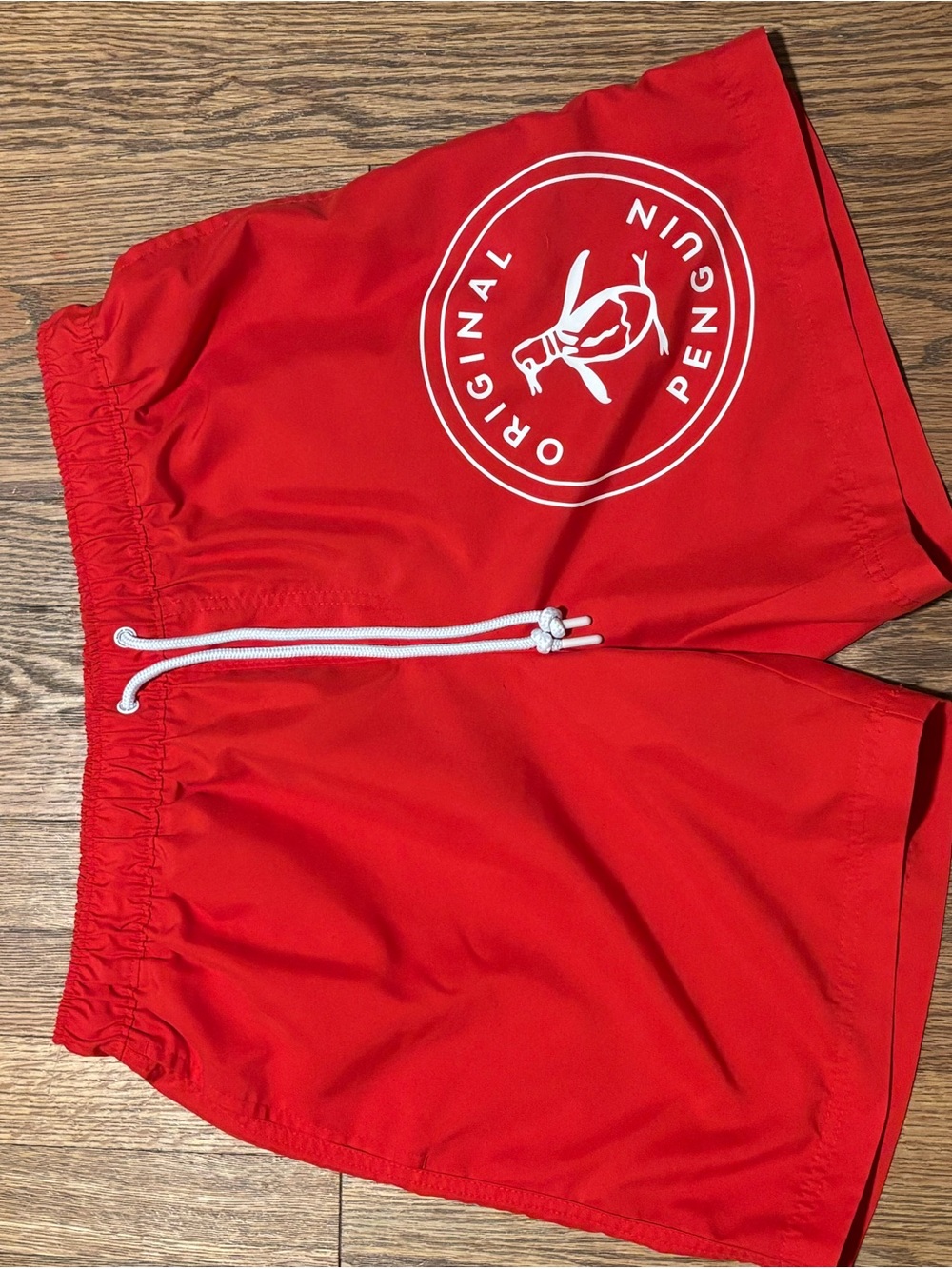 Original Penguin Red Athletic Swim Shorts with White Logo